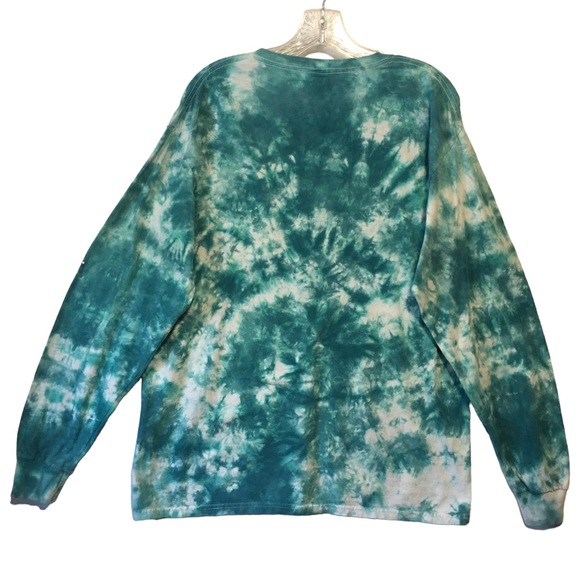 Flirtitude Active dyed long sleeve tee evil eye Sz Lg. Blue-green teal white EUC - Picture 3 of 9
